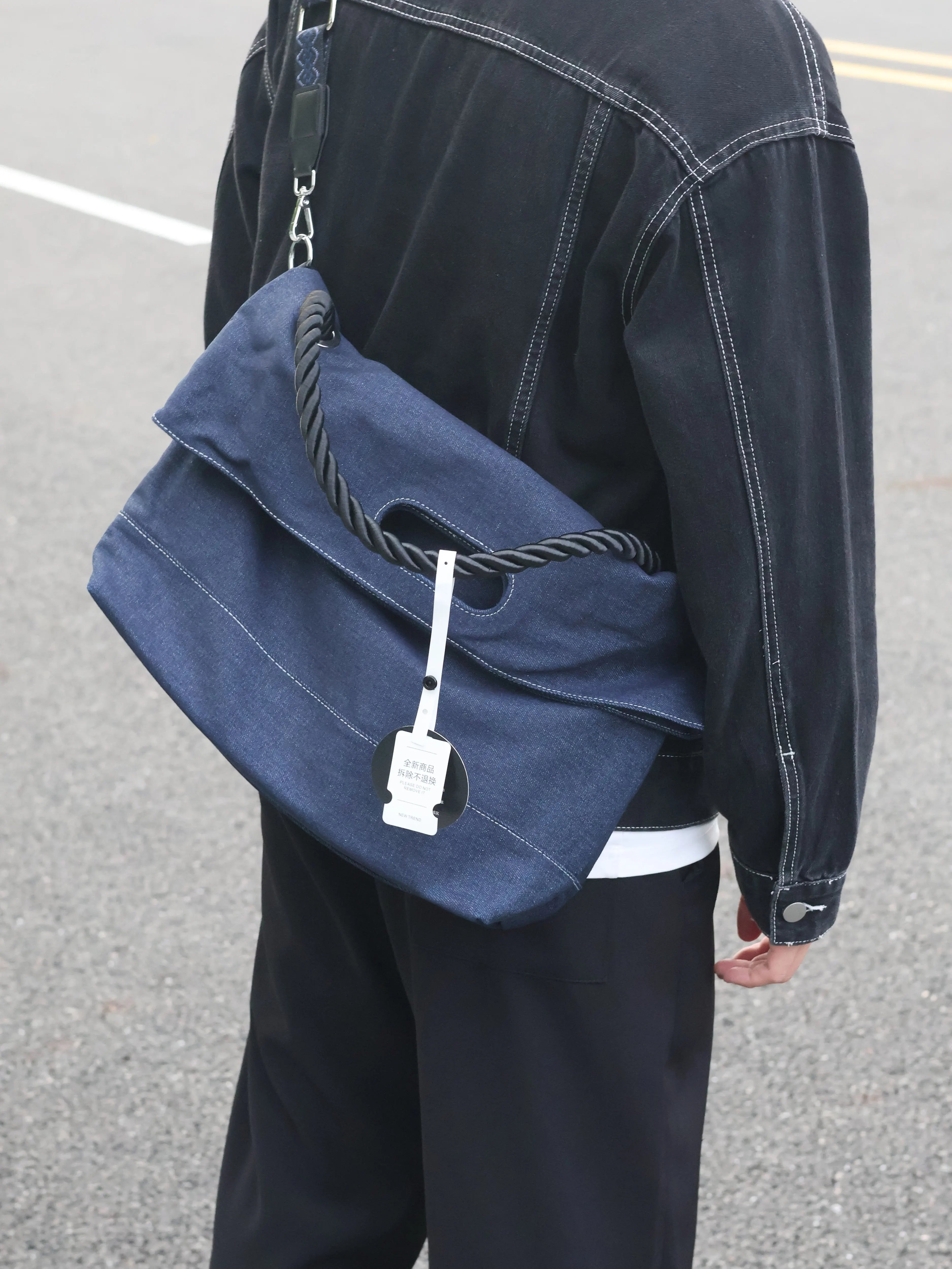 Men's Denim Large Casual Commuter Crossbody Bag