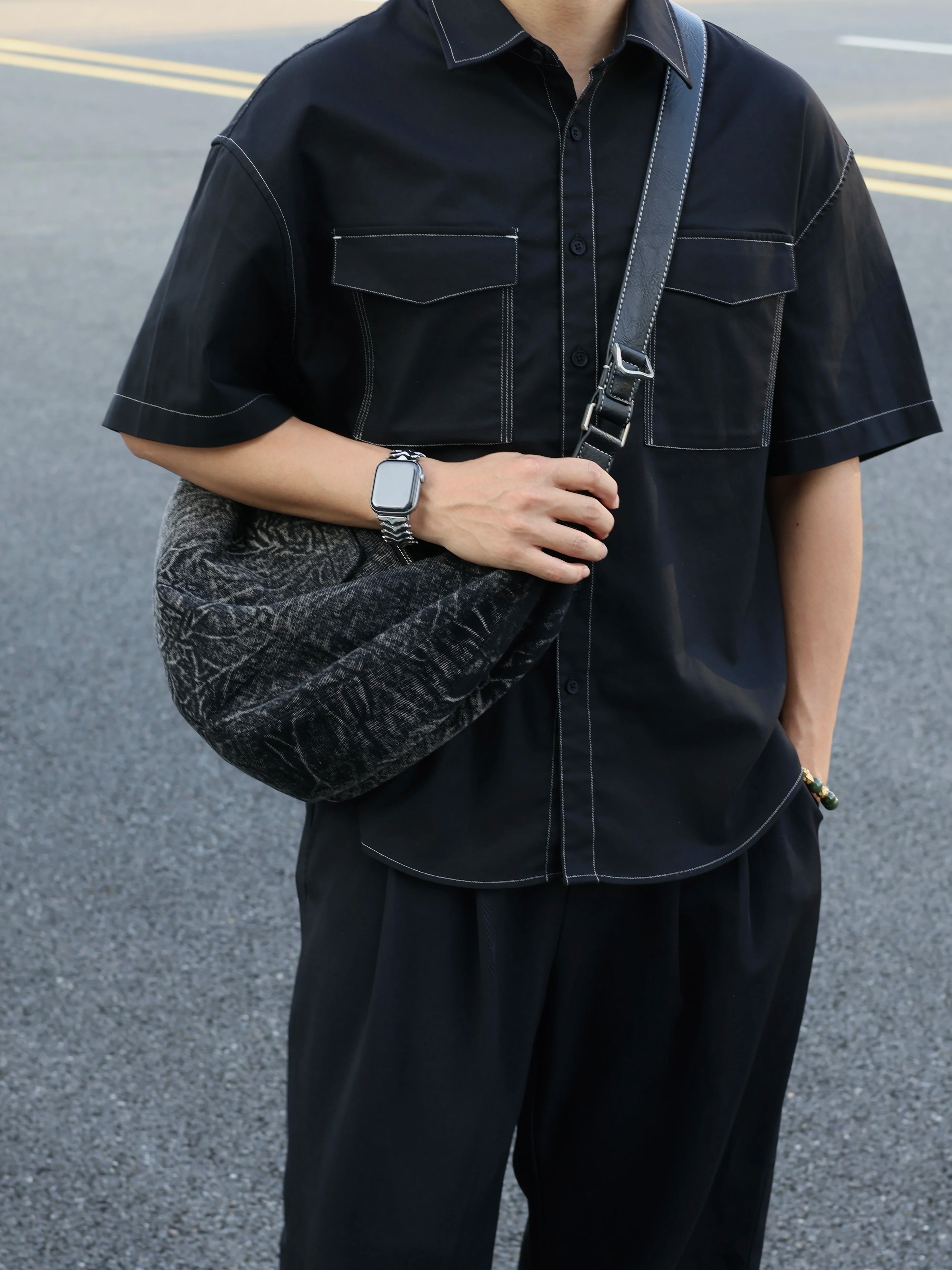Men's Denim Casual Dumpling Crossbody Bag
