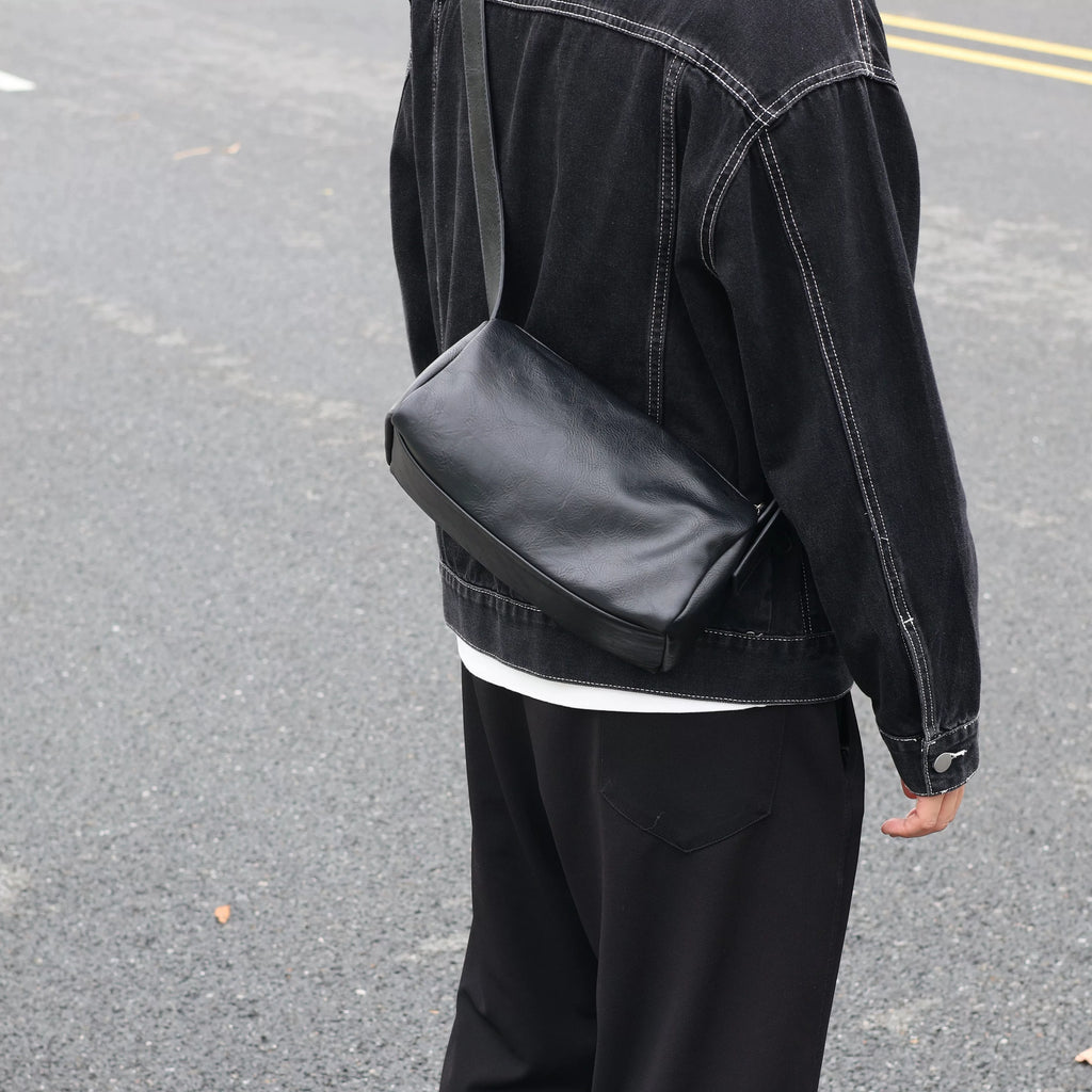 Men's Soft Synthetic Leather Small Casual Shoulder Bag