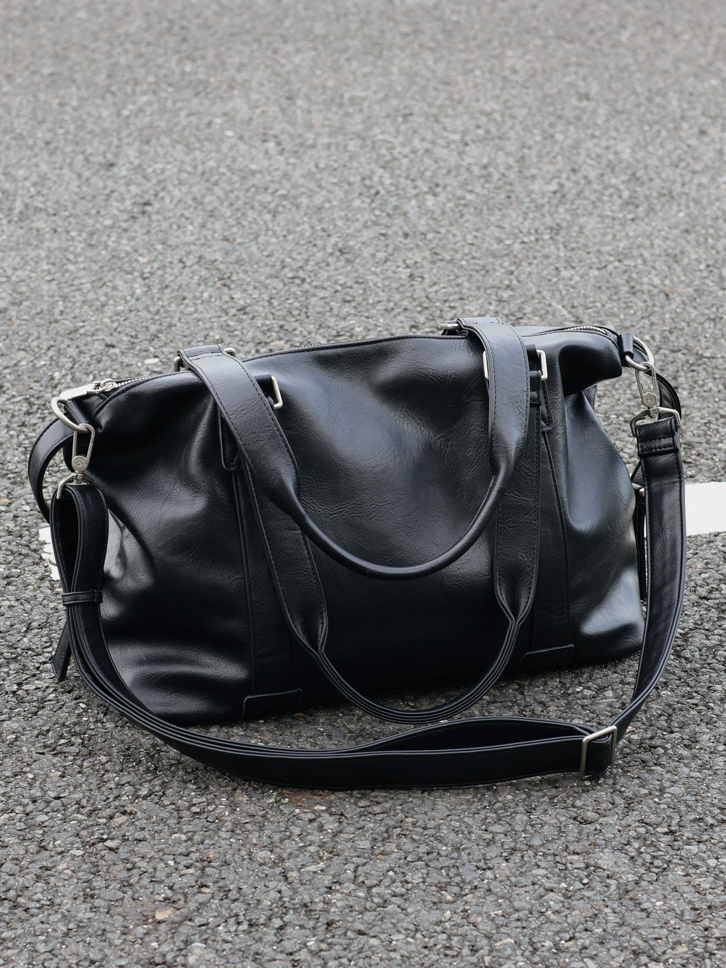 Unisex Large Faux Leather Casual Gym Crossbody Bag