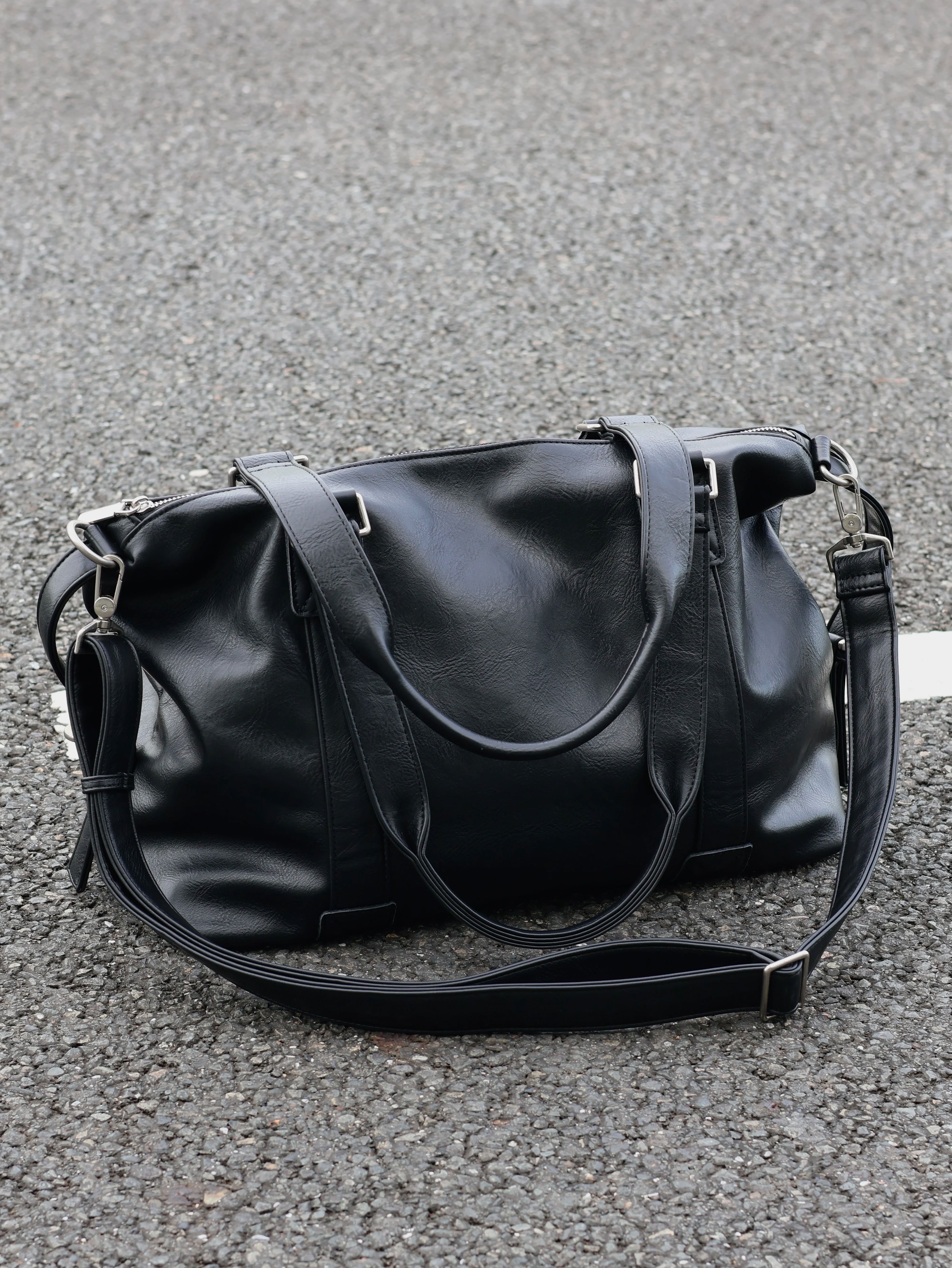 Unisex Large Faux Leather Casual Gym Crossbody Bag