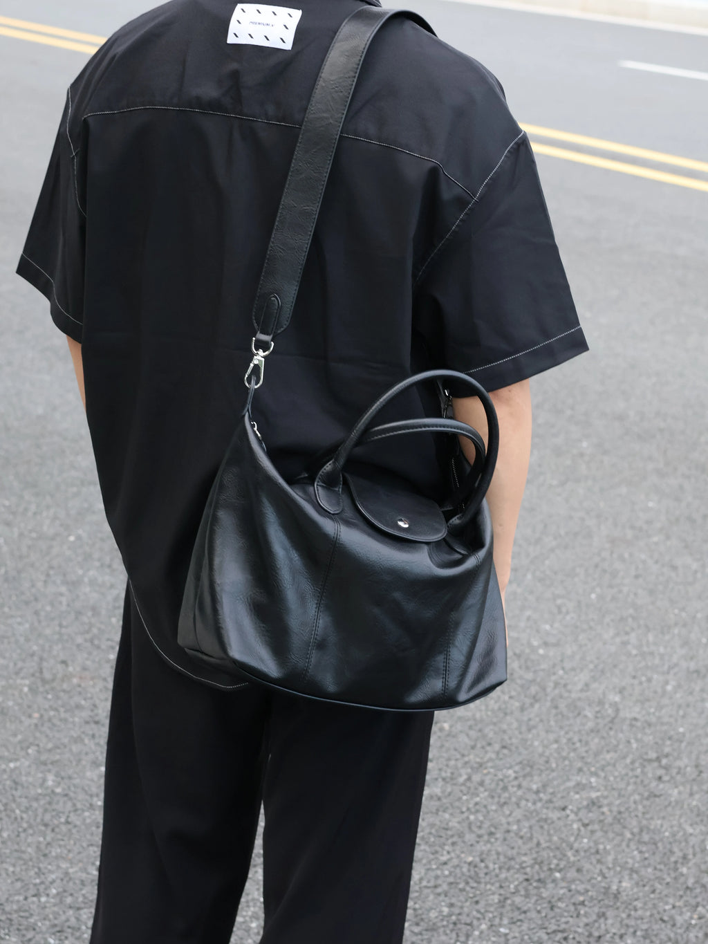 Men's Faux Leather Dumpling Crossbody Bag Large Casual Commuter Tote