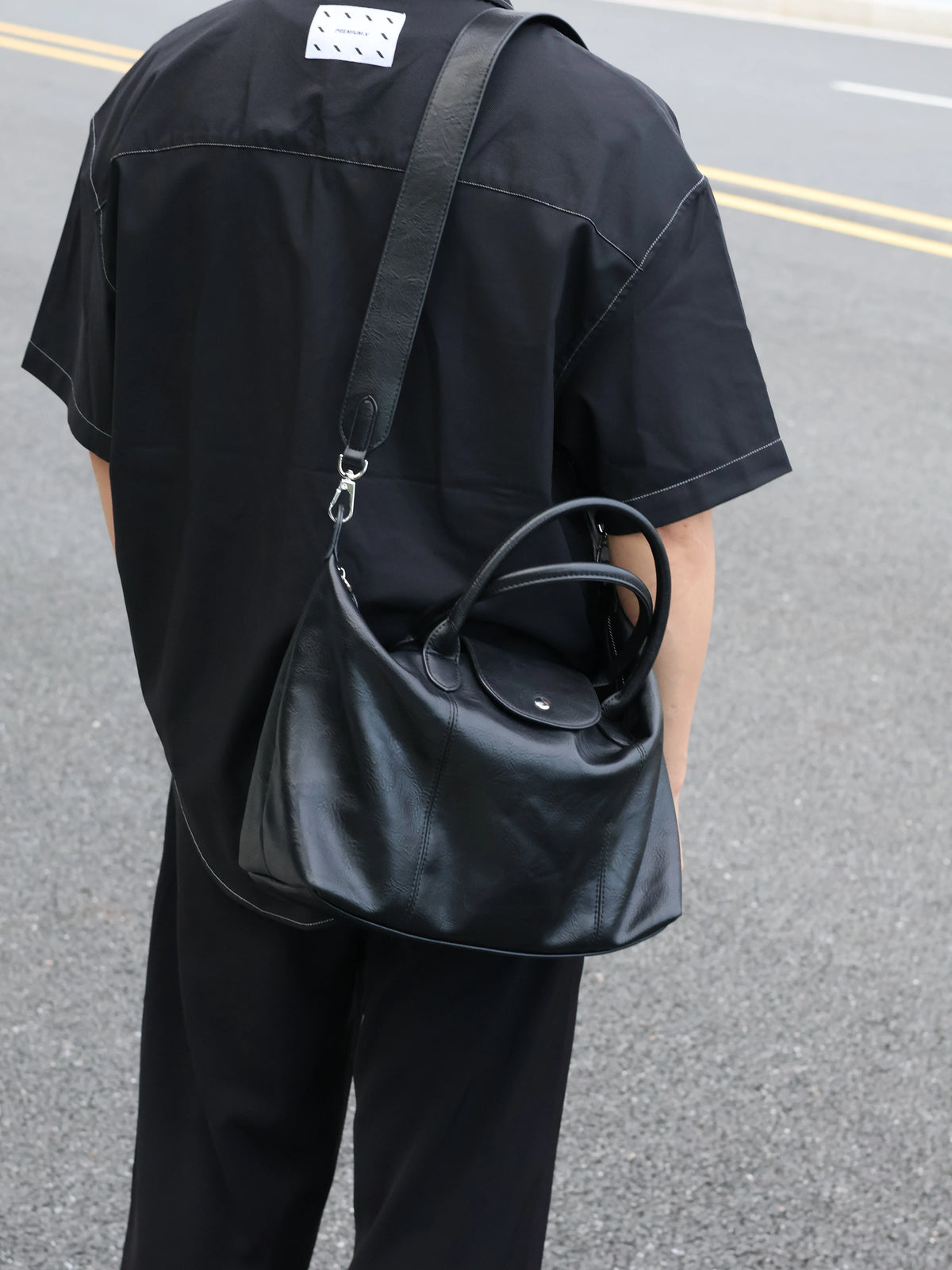 Men's Faux Leather Dumpling Crossbody Bag Large Casual Commuter Tote