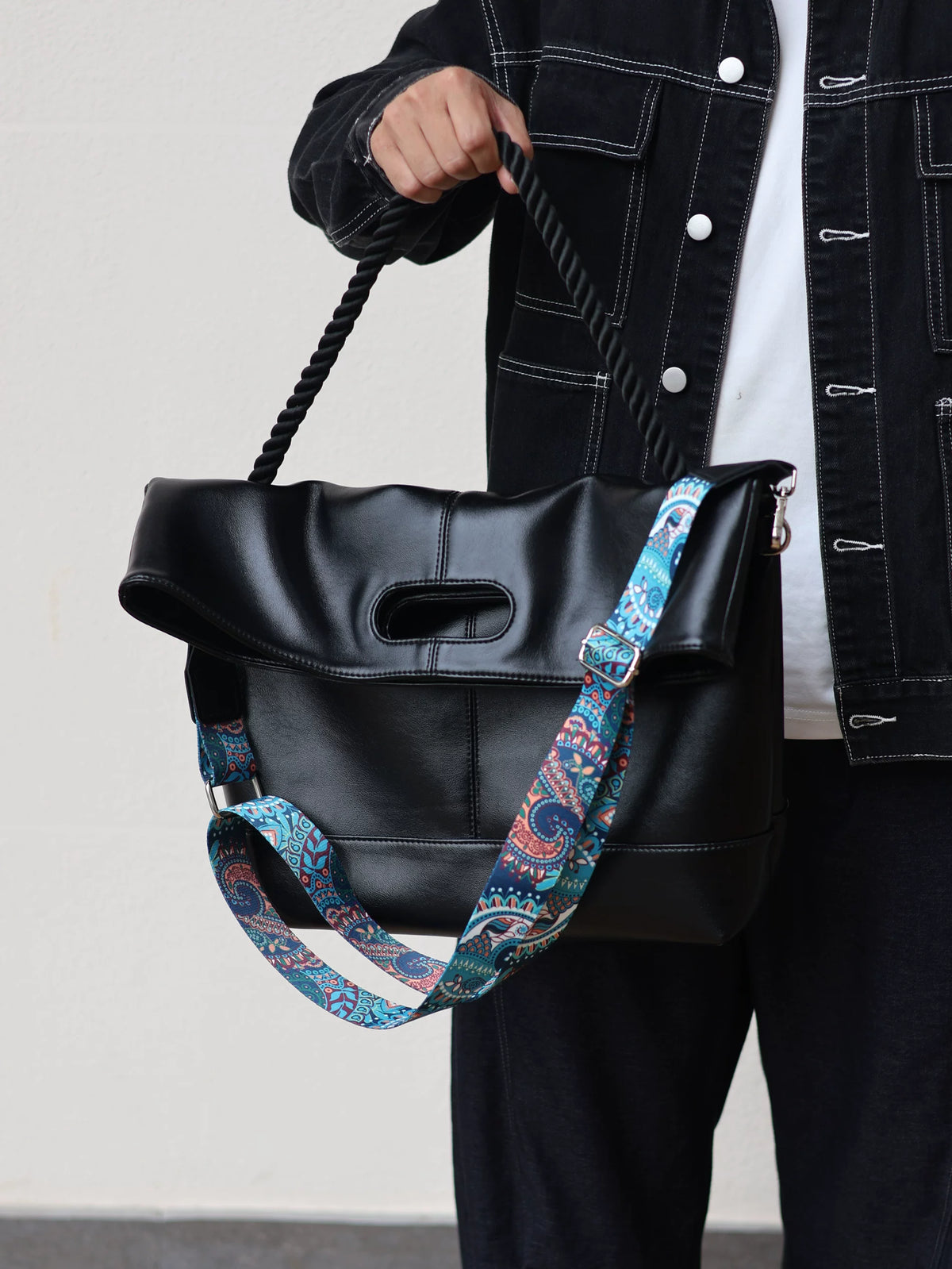 Men's Genuine Cowhide Leather Large Messenger Crossbody Bag