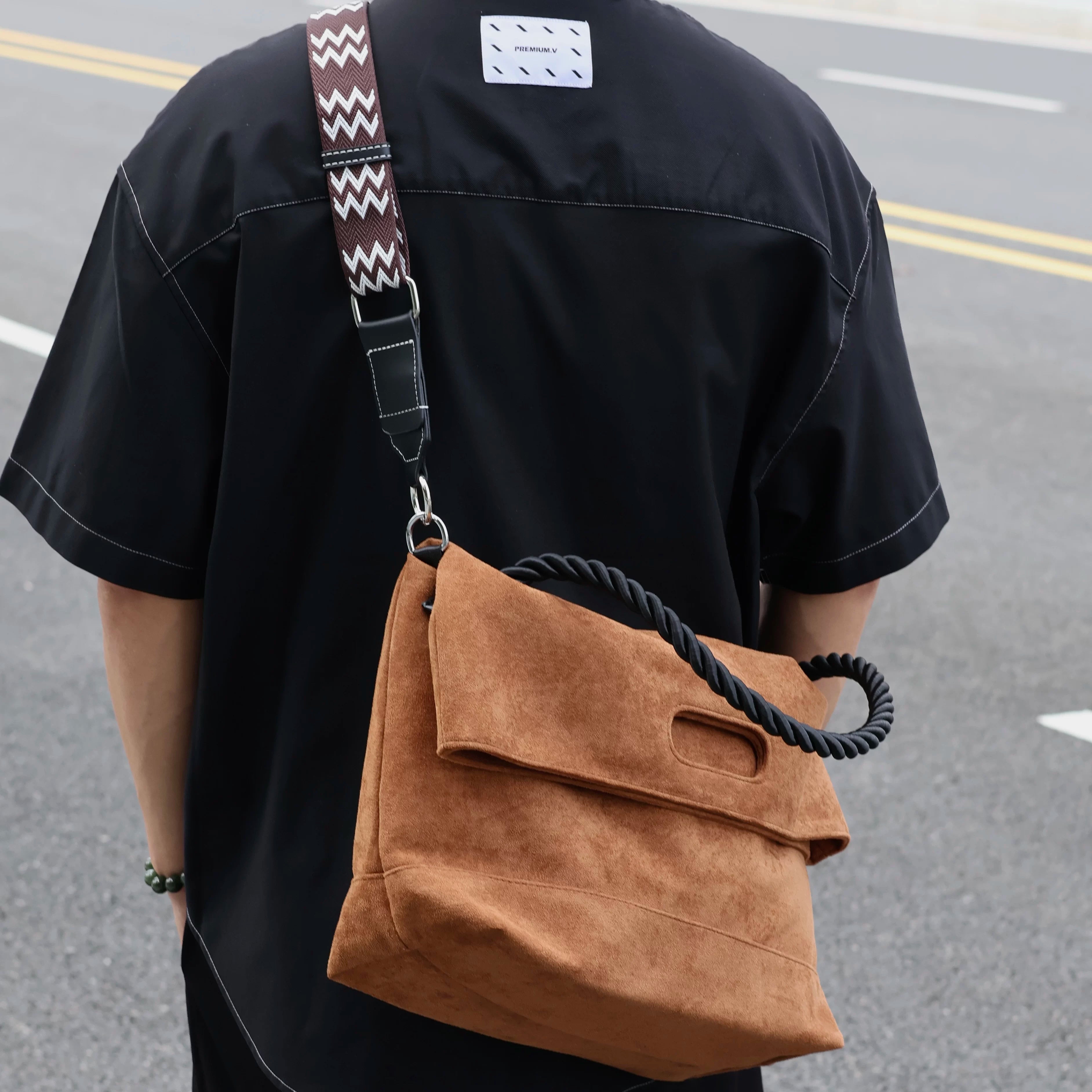 Men's Suede Large Casual Shoulder Crossbody Bag