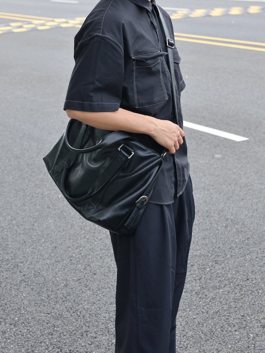 Unisex Large Faux Leather Casual Gym Crossbody Bag