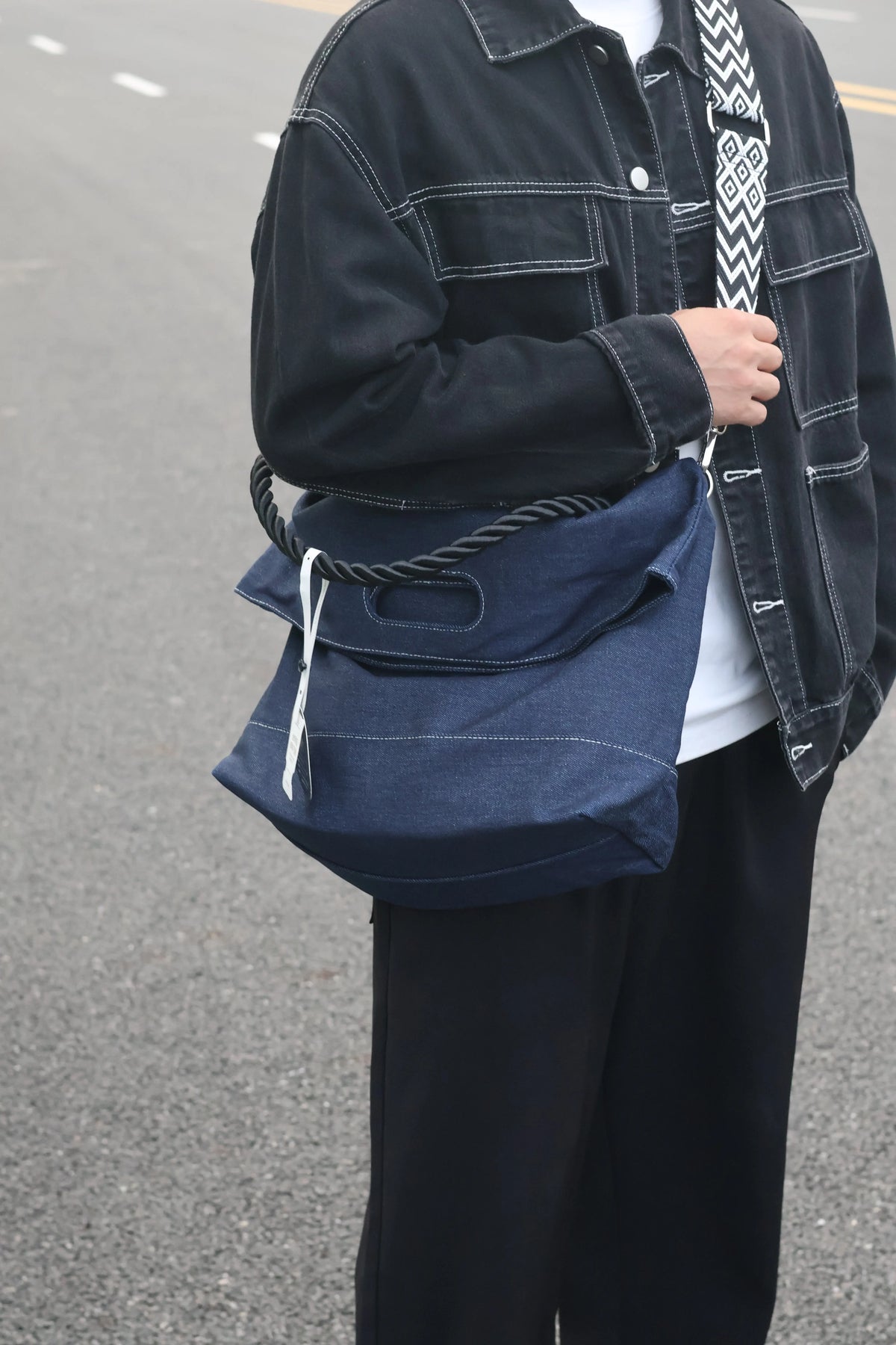 Men's Denim Large Casual Commuter Crossbody Bag