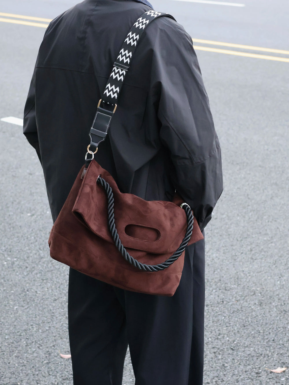 Men's Casual Commuter Brown Suede Shoulder Bag