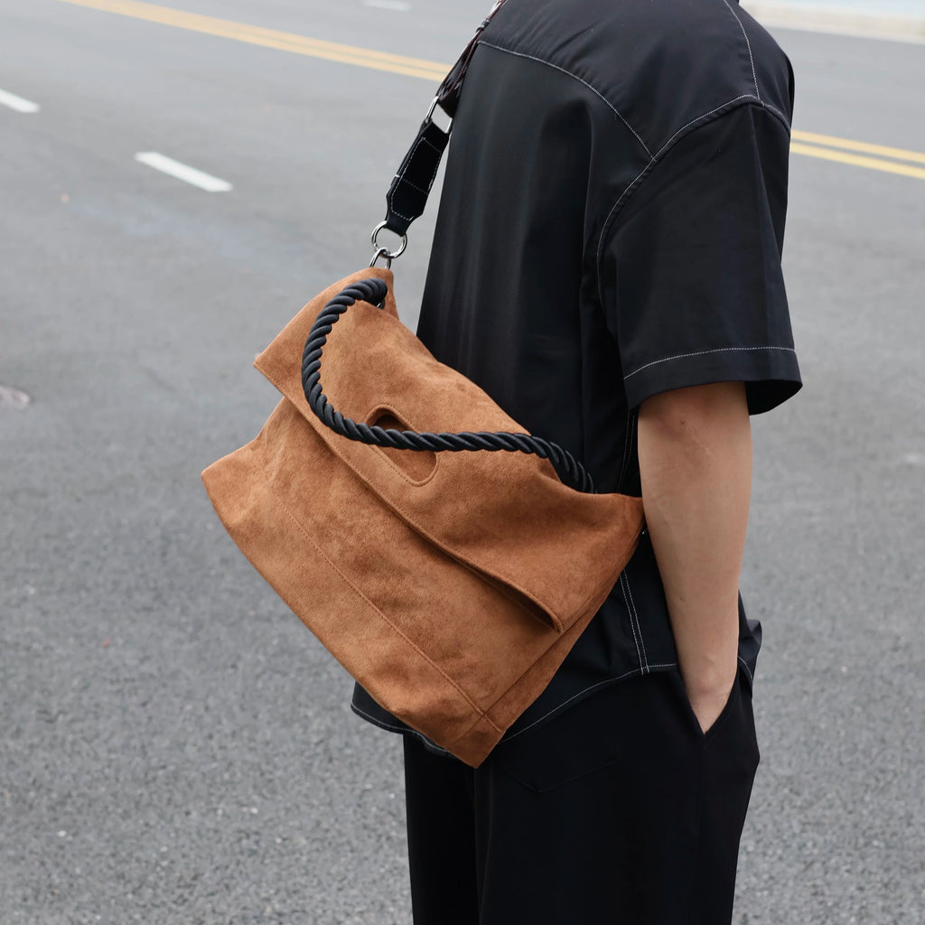 Men's Suede Large Casual Shoulder Crossbody Bag