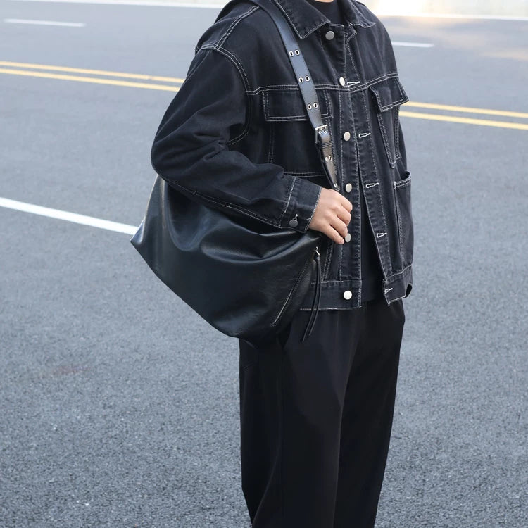Men's Cowhide Large Casual Shoulder Crossbody Bag