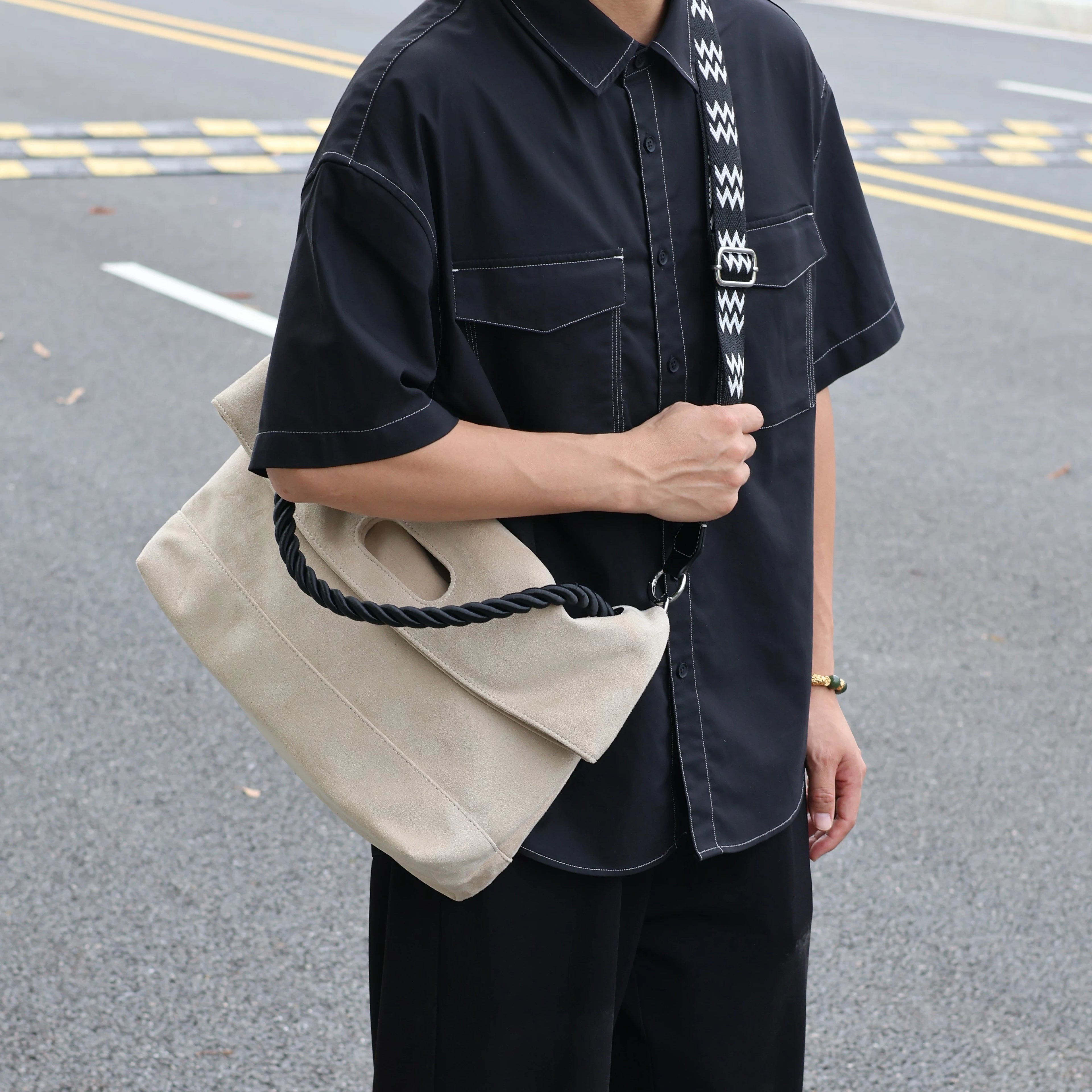 Men's Suede Large Casual Shoulder Crossbody Bag