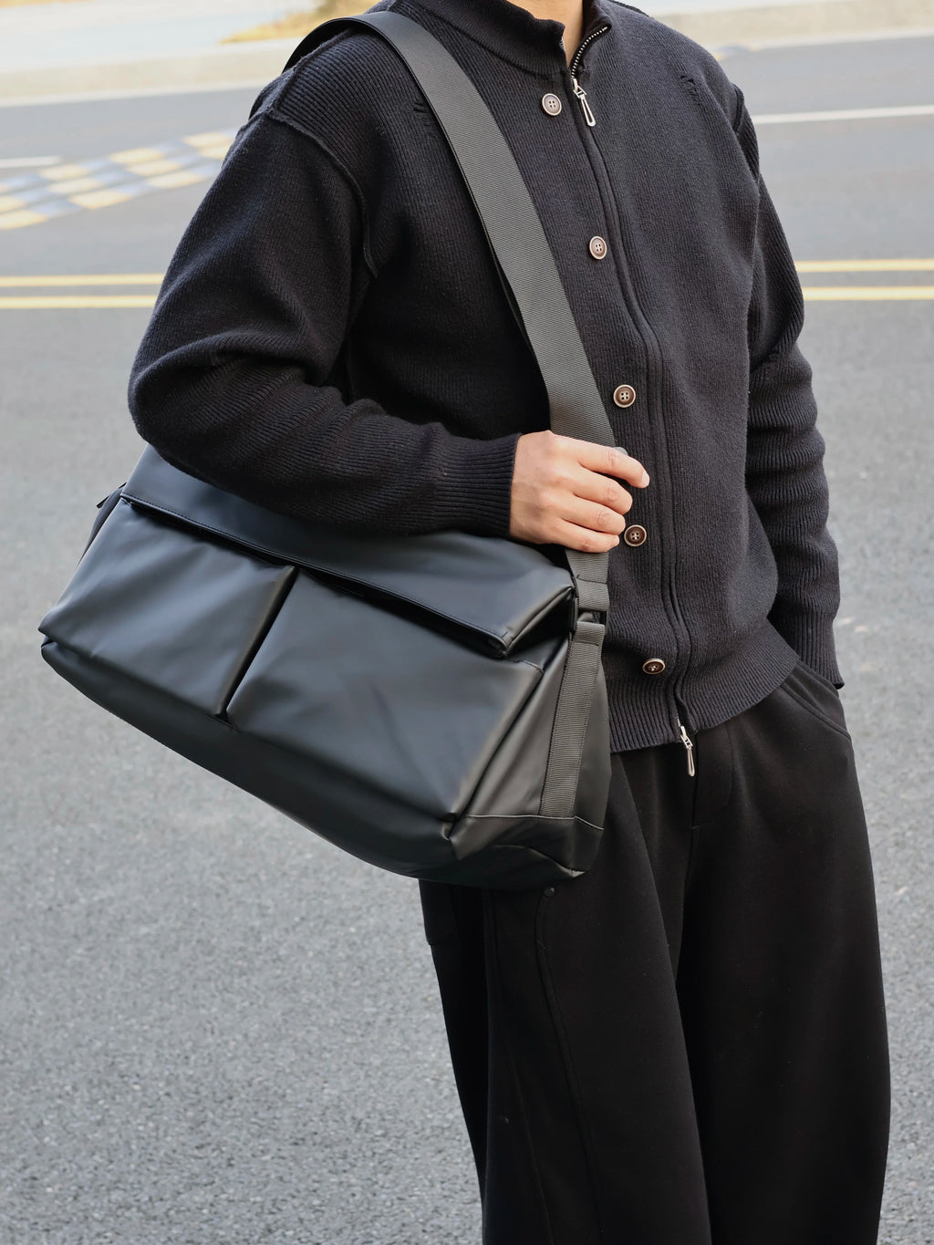 Unisex Large Faux Leather Casual Gym Crossbody Bag