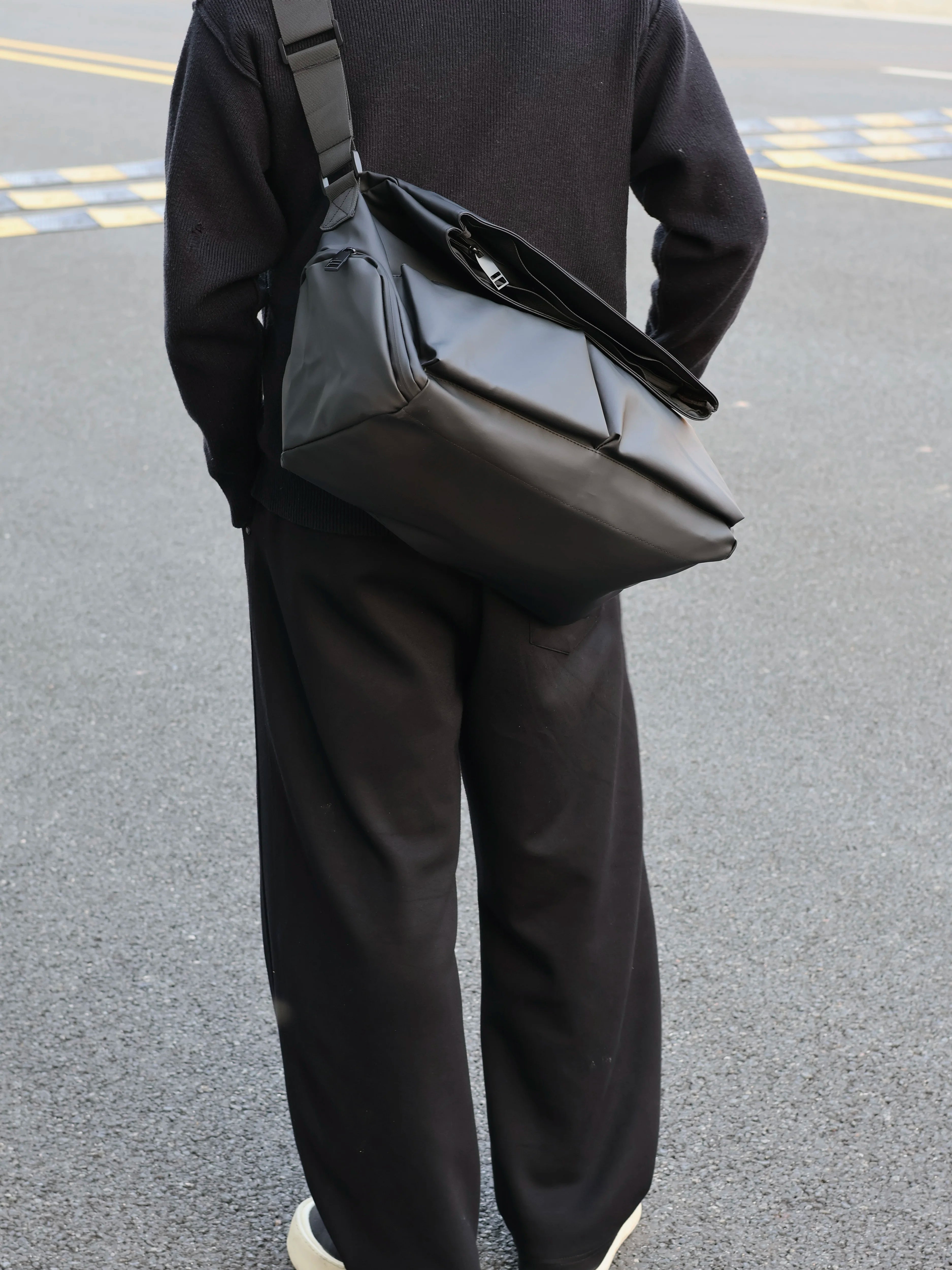 Unisex Large Faux Leather Casual Gym Crossbody Bag