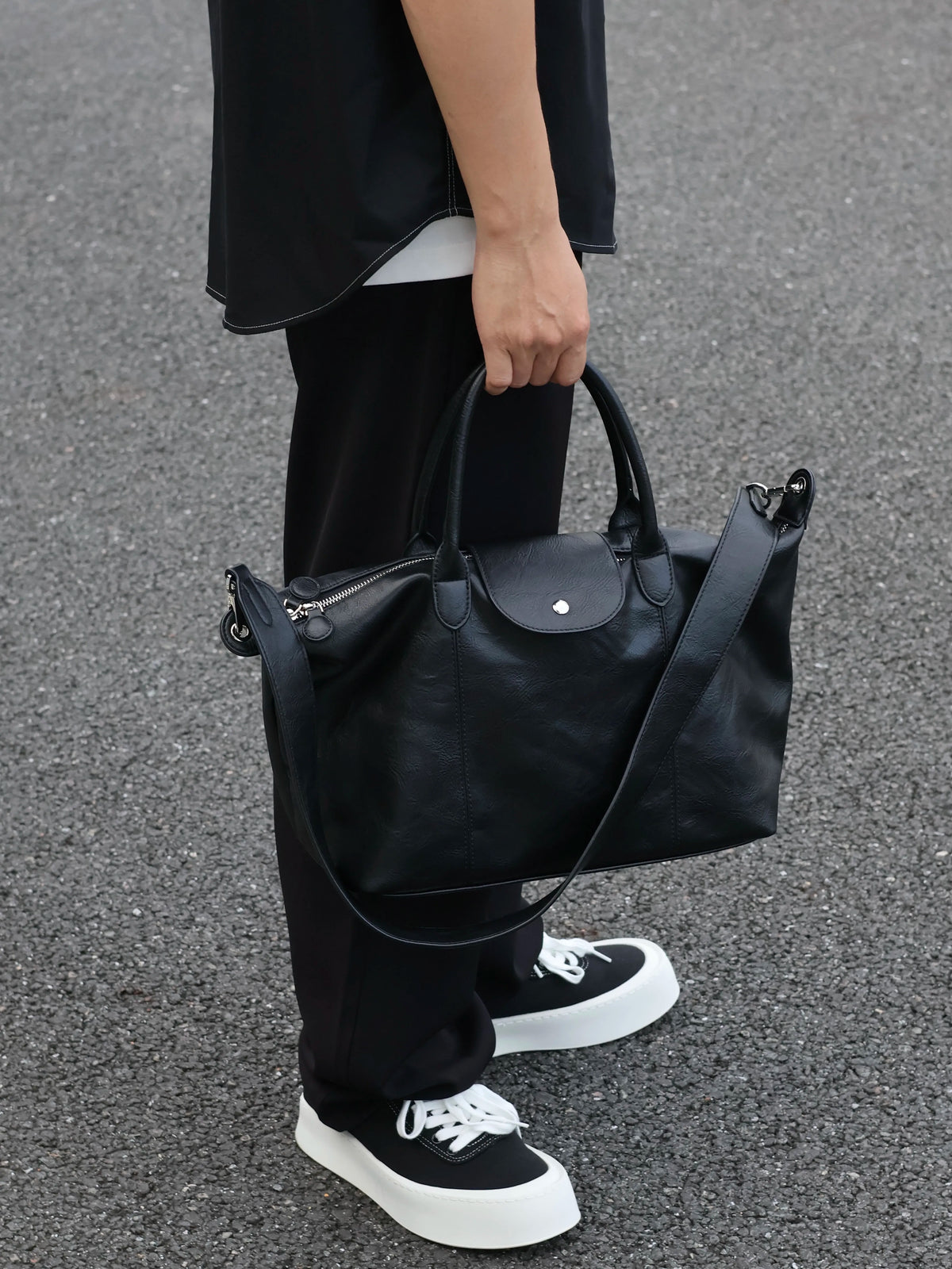 Men's Faux Leather Dumpling Crossbody Bag Large Casual Commuter Tote