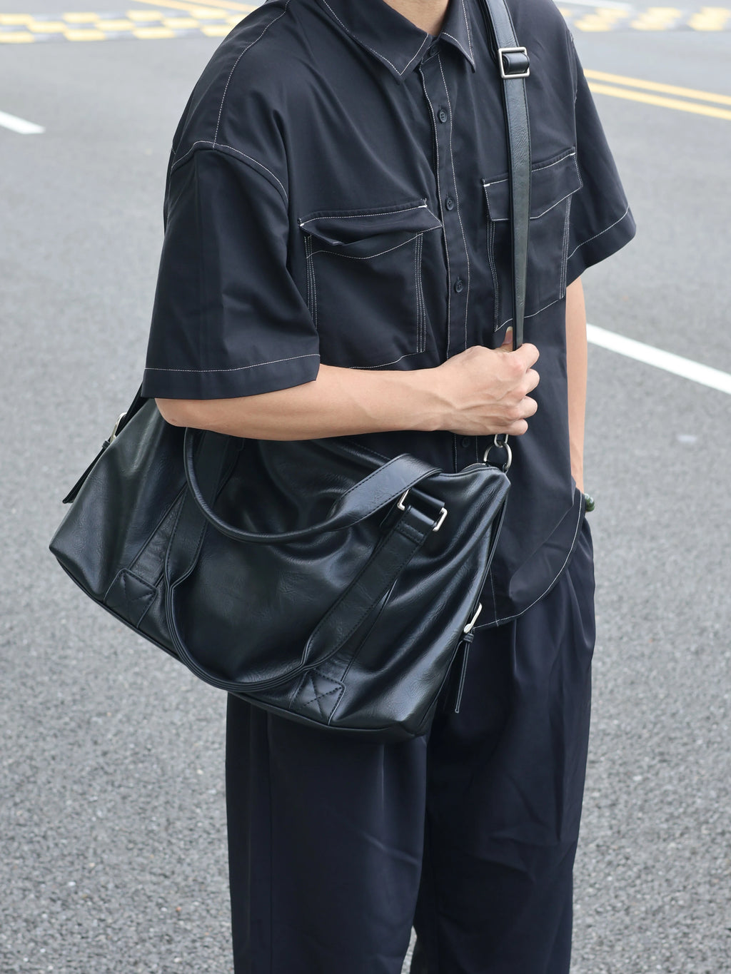 Unisex Large Faux Leather Casual Gym Crossbody Bag