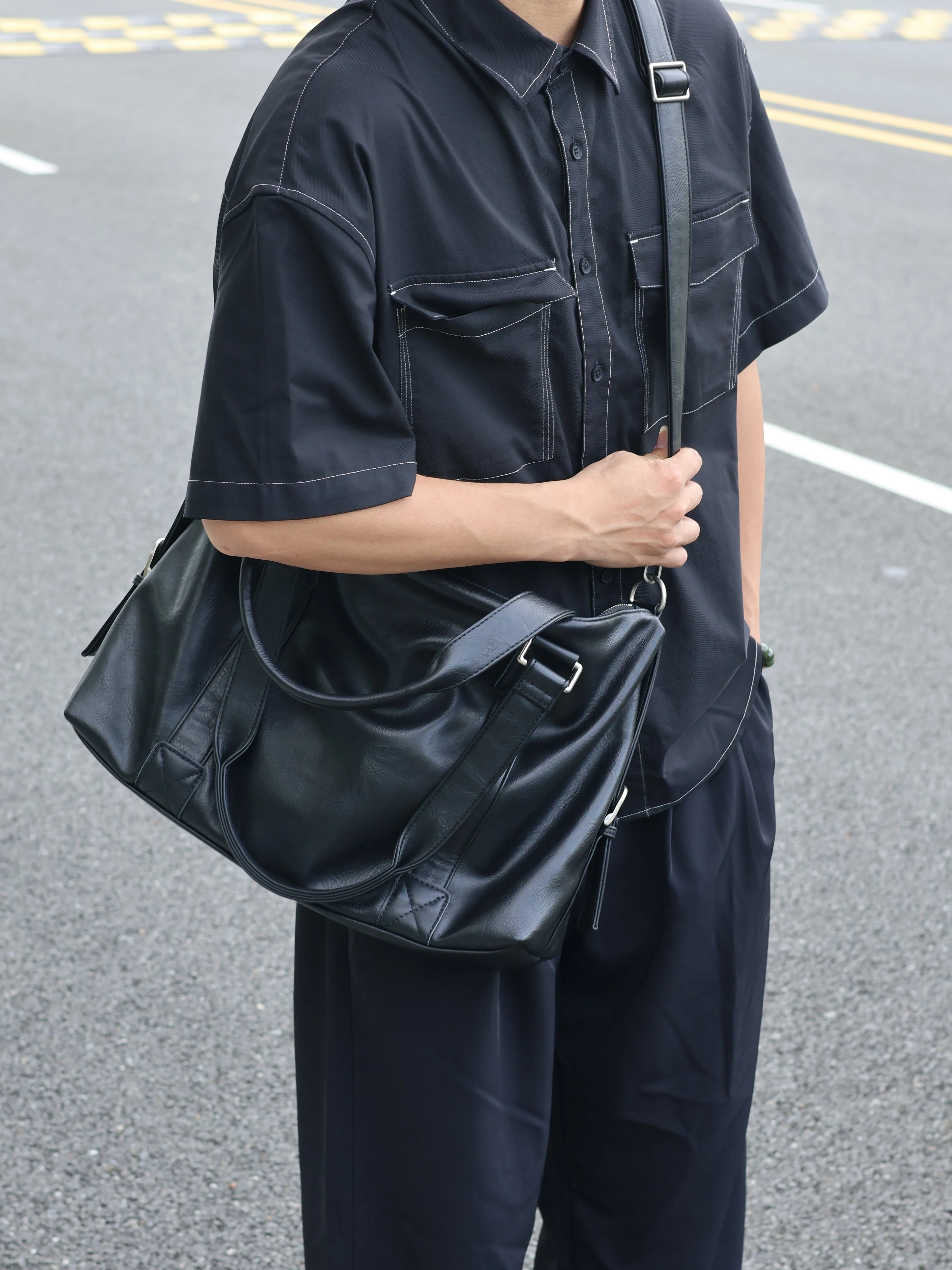 Unisex Large Faux Leather Casual Gym Crossbody Bag