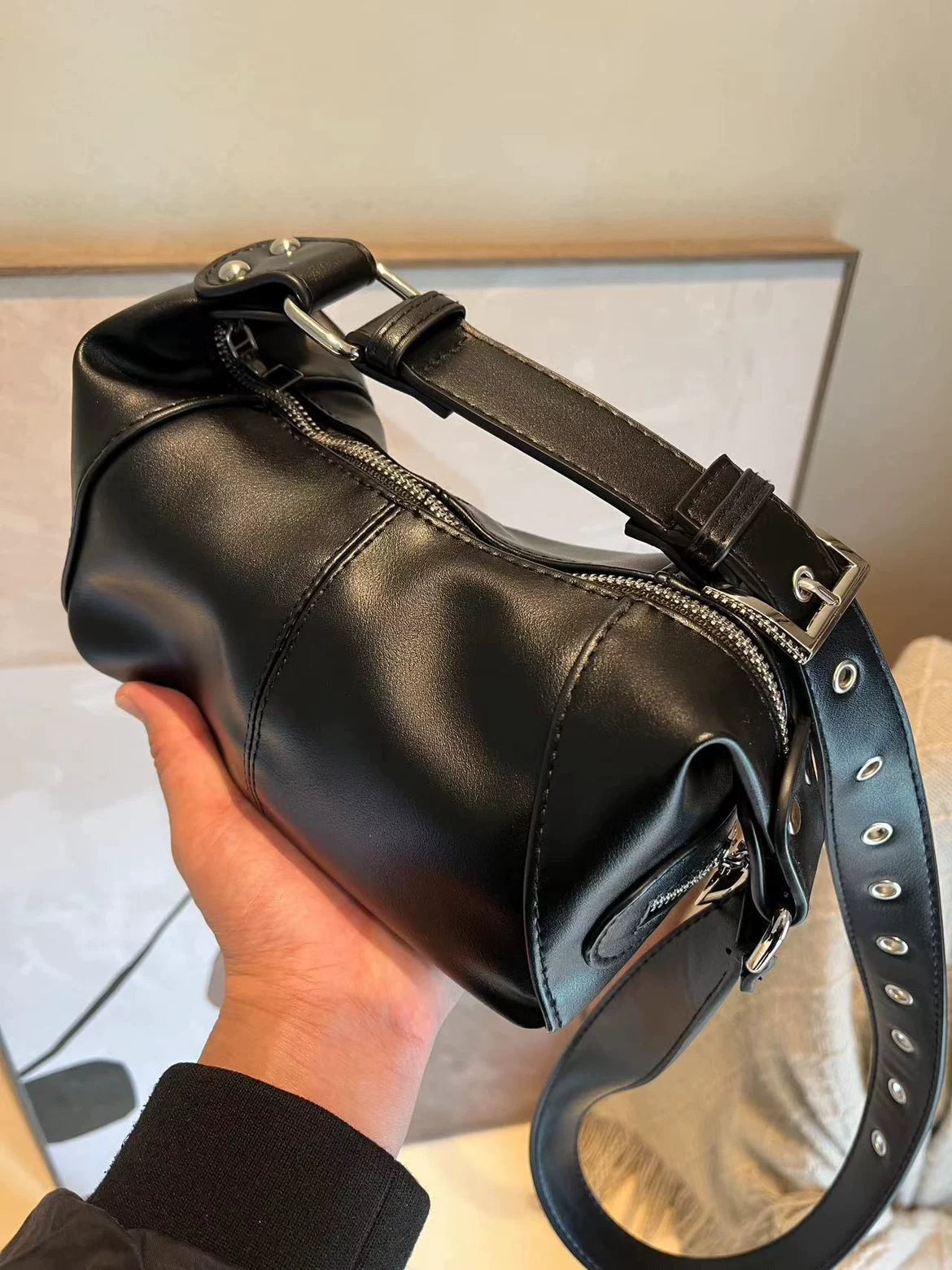 Women's Soft Faux Leather Vintage Biker Shoulder Bag