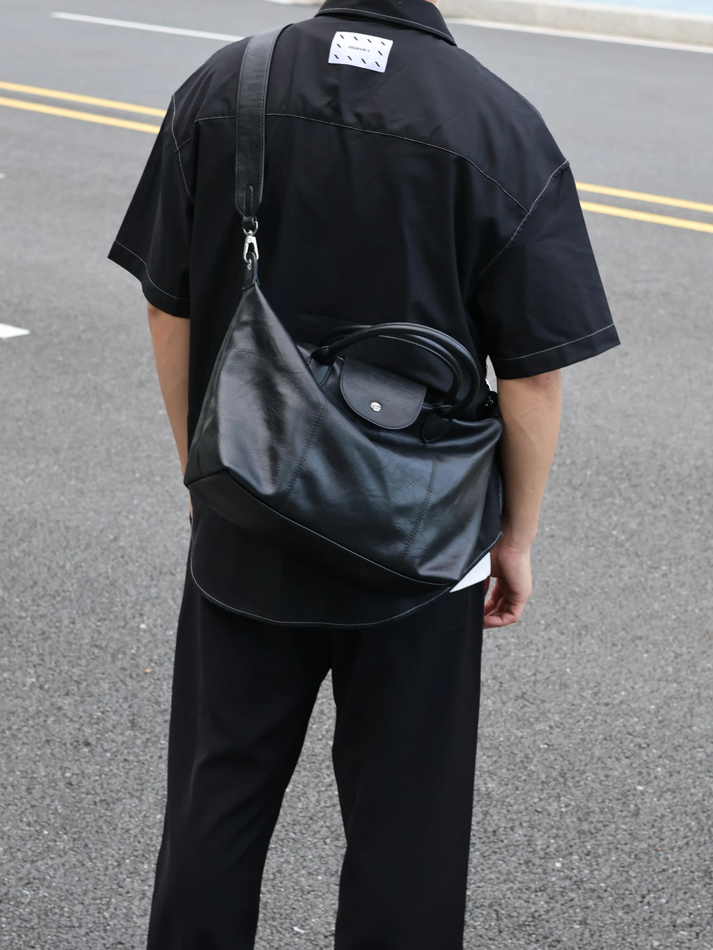 Men's Faux Leather Dumpling Crossbody Bag Large Casual Commuter Tote