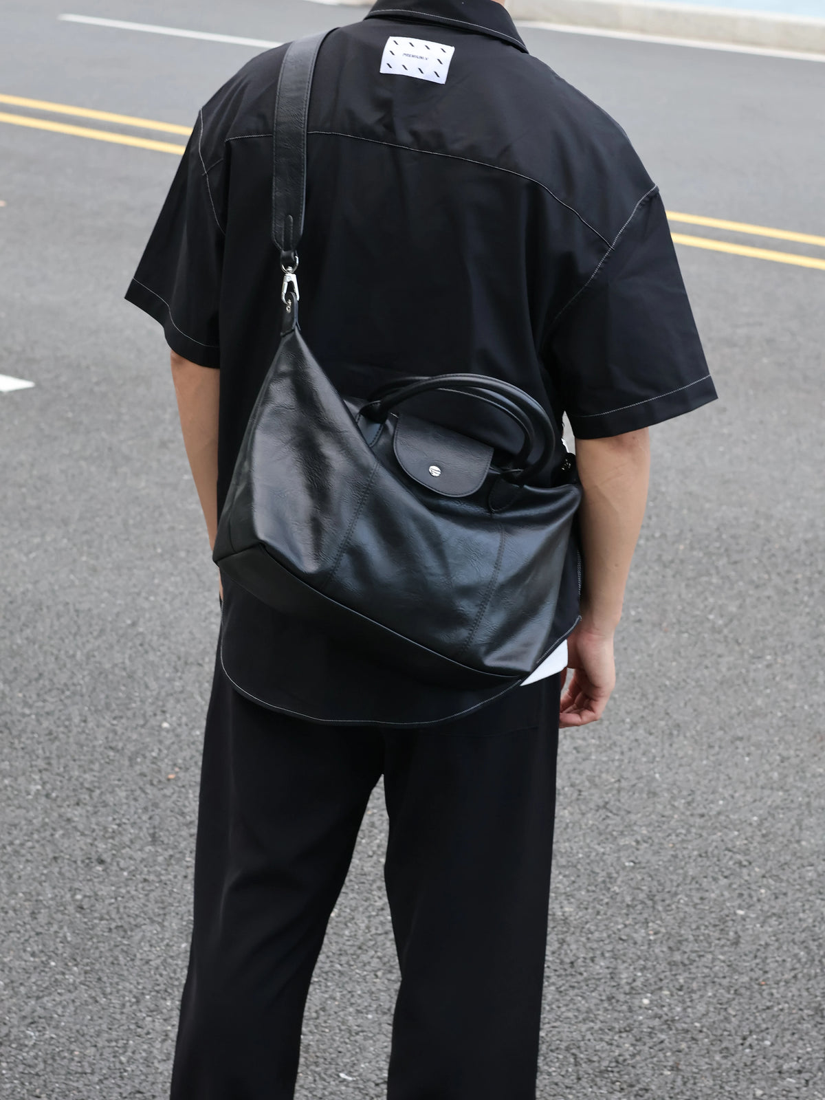 Men's Faux Leather Dumpling Crossbody Bag Large Casual Commuter Tote