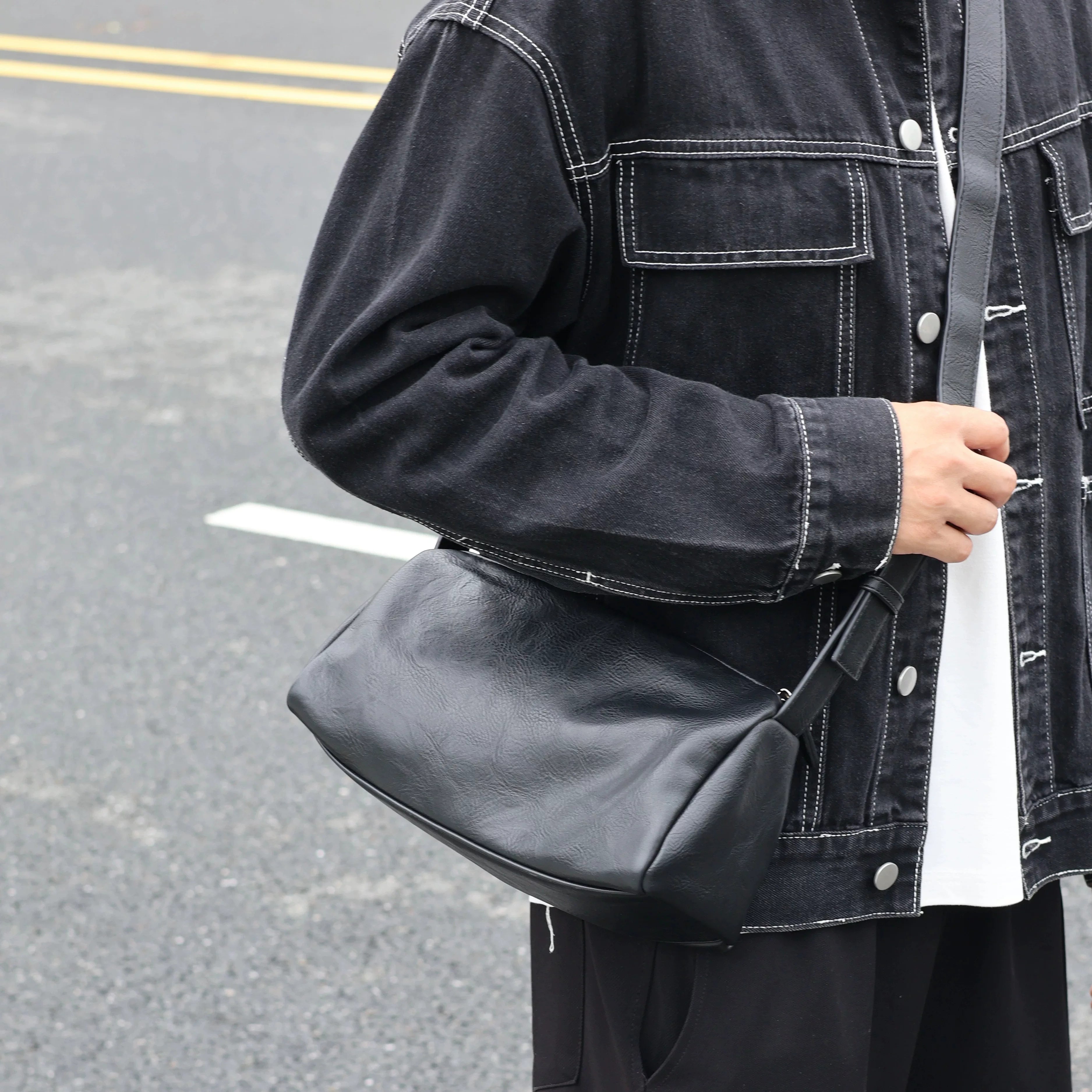 Men's Soft Synthetic Leather Small Casual Shoulder Bag