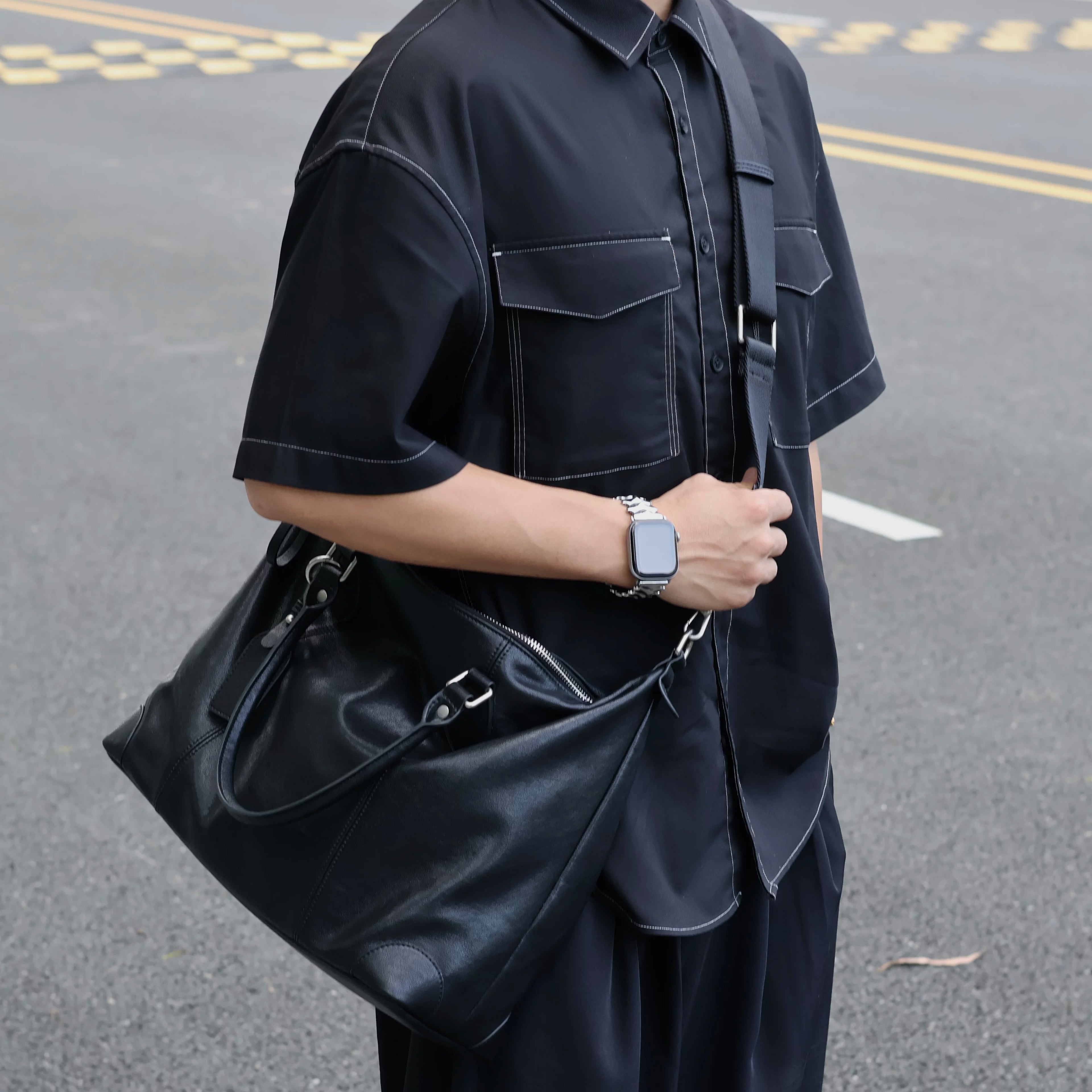 Men's Genuine Leather Large Casual Shoulder Crossbody Bag