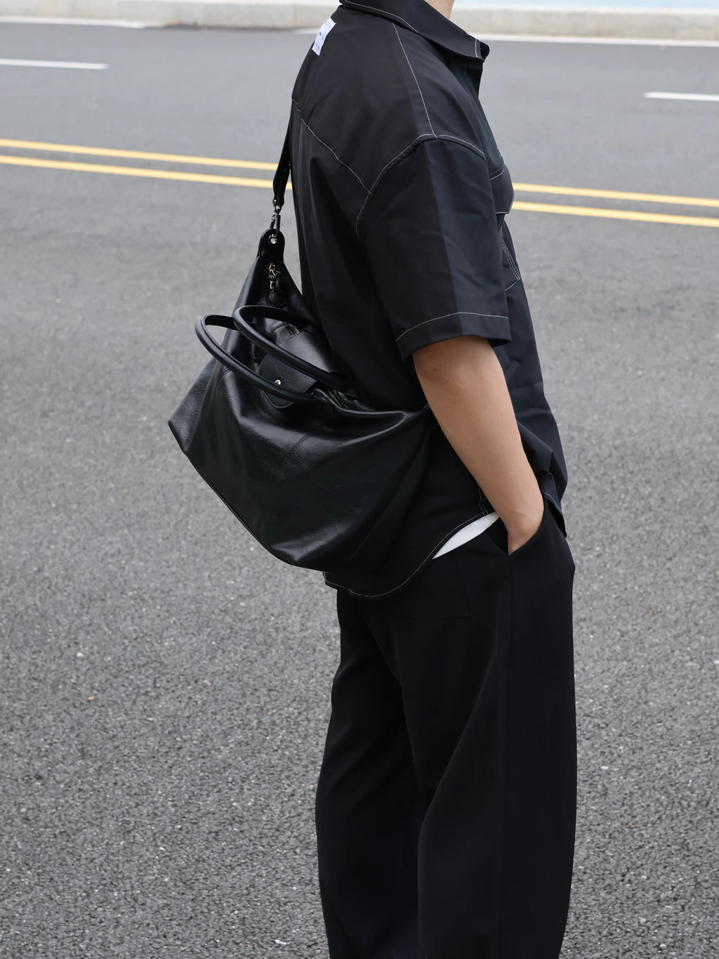 Men's Faux Leather Dumpling Crossbody Bag Large Casual Commuter Tote
