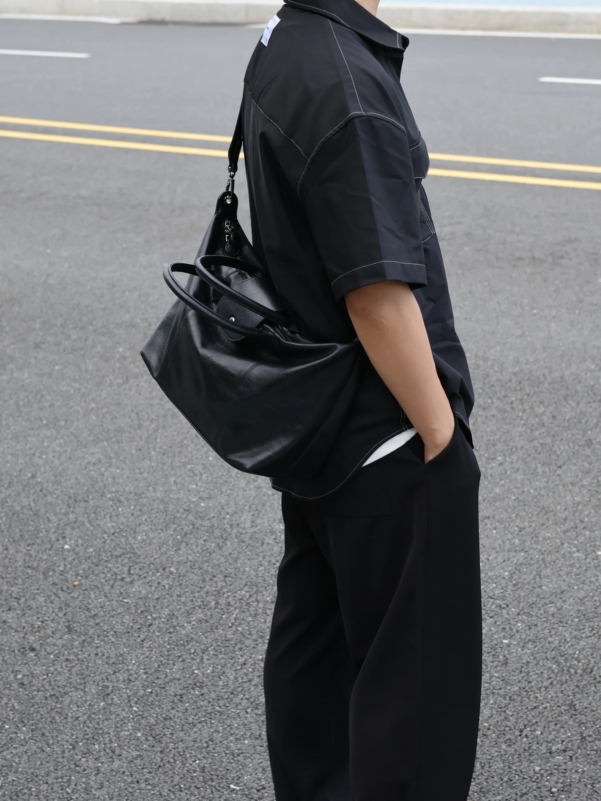 Men's Faux Leather Dumpling Crossbody Bag Large Casual Commuter Tote