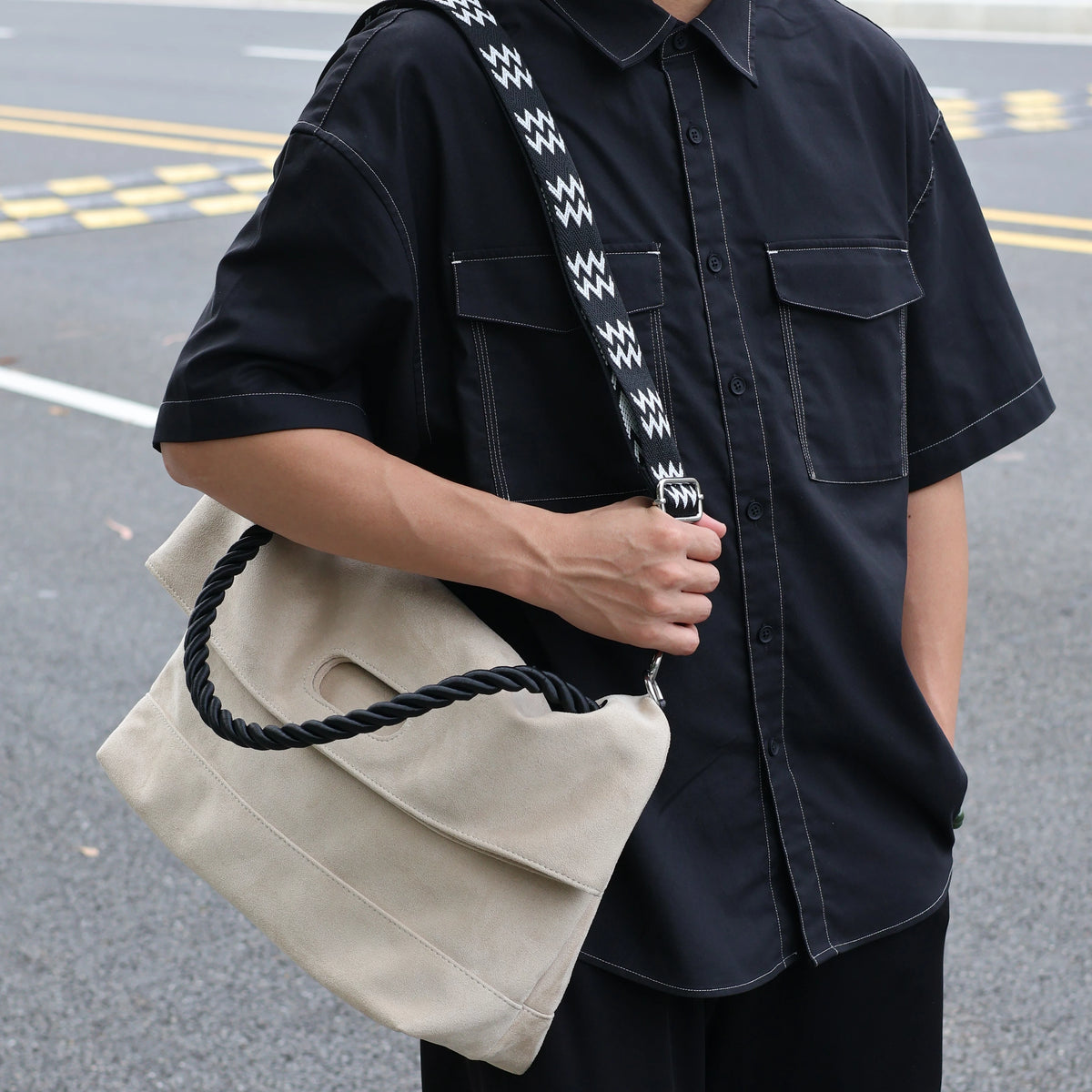 Men's Suede Large Casual Shoulder Crossbody Bag
