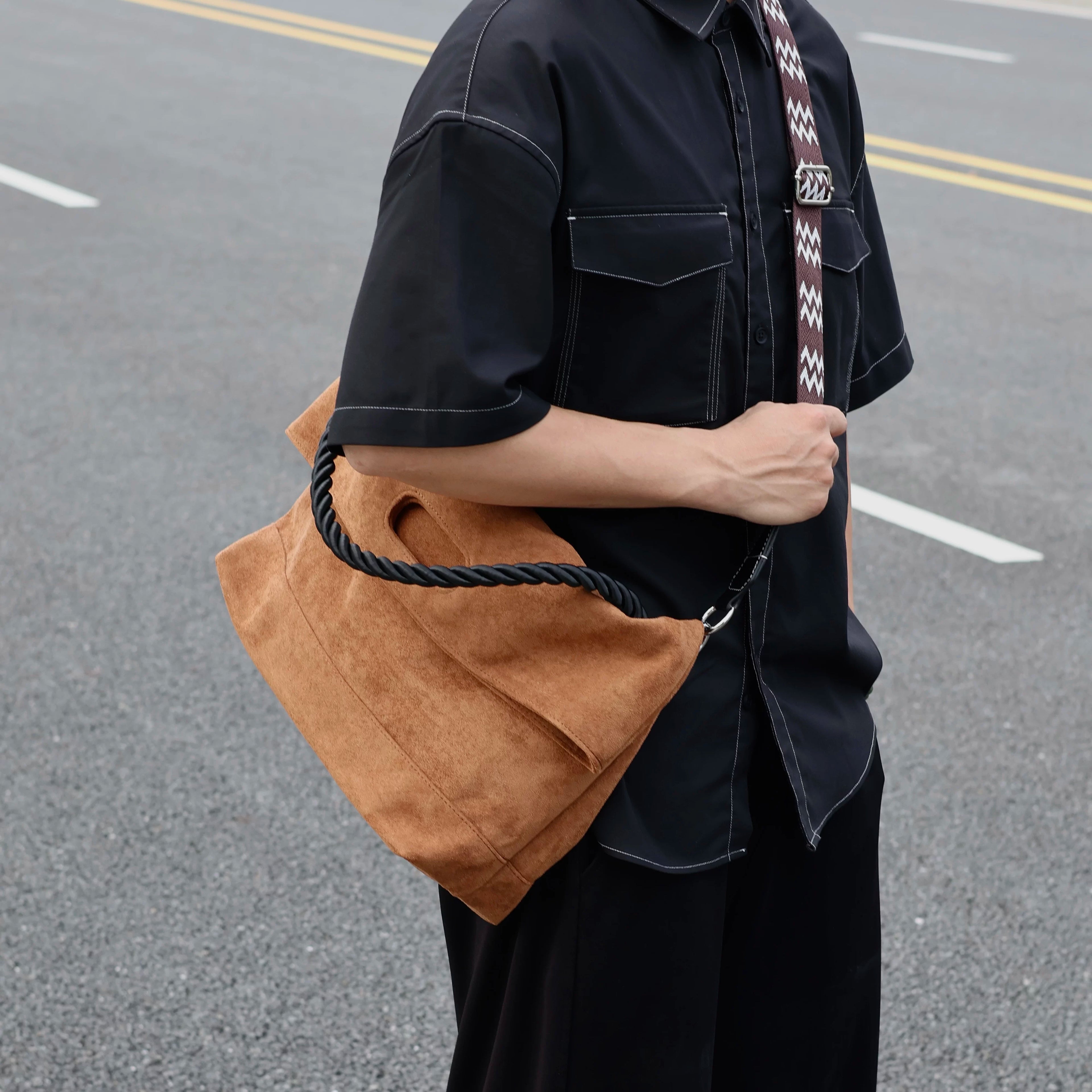 Men's Suede Large Casual Shoulder Crossbody Bag