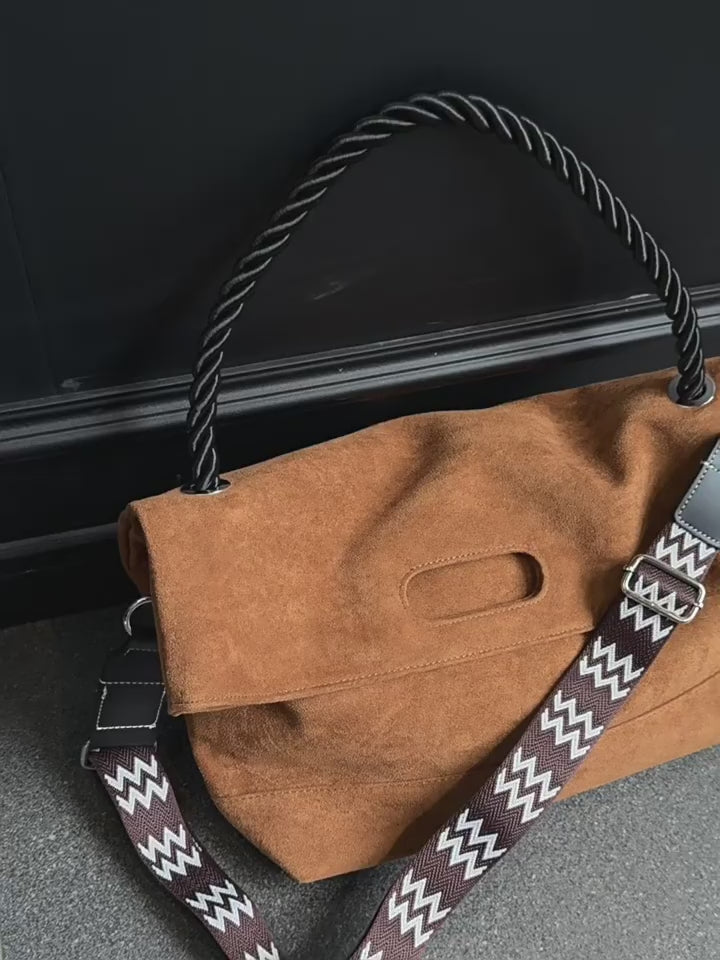 Men's Suede Large Casual Shoulder Crossbody Bag